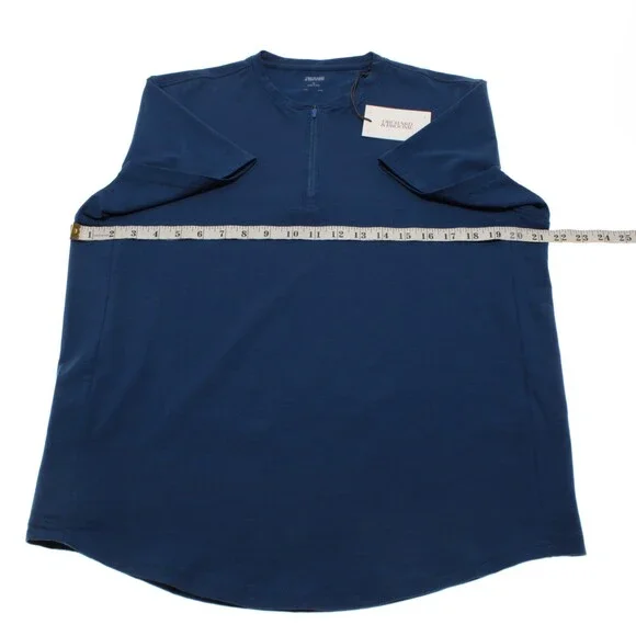 Orchard & Broome NWT Essex Short Sleeve Zip T-Shirt Size M in Blue Cotton Blend